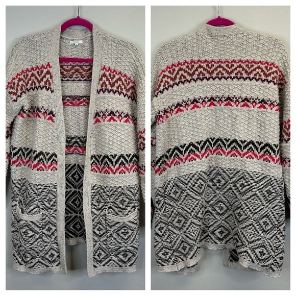Maurices Sweaters - Maurices XL Beige and Red Patterned Cardigan Aztec Fair Isle Cotton Wool Blend